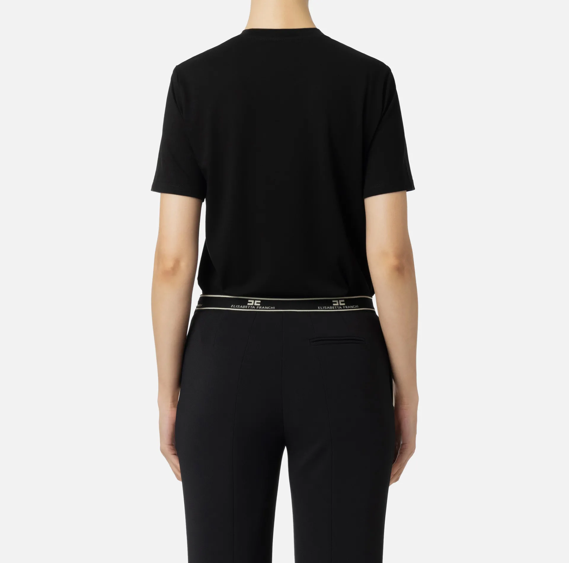 Elisabetta Franchi Top And T-Shirts|Jersey T-shirt with college logo Black