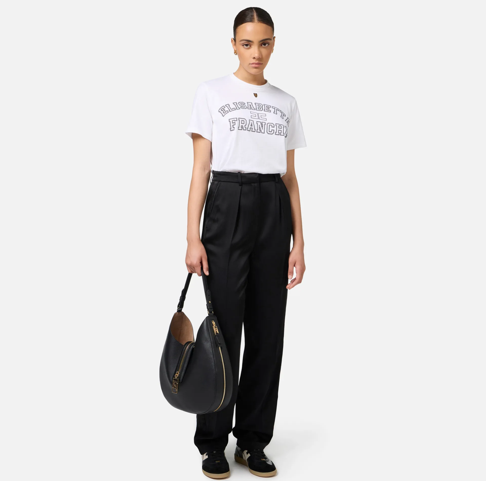 Elisabetta Franchi Top And T-Shirts|Jersey T-shirt with college logo Chalk