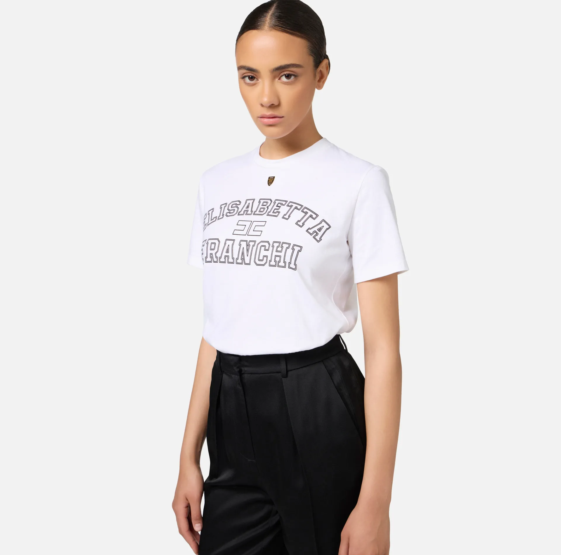 Elisabetta Franchi Top And T-Shirts|Jersey T-shirt with college logo Chalk