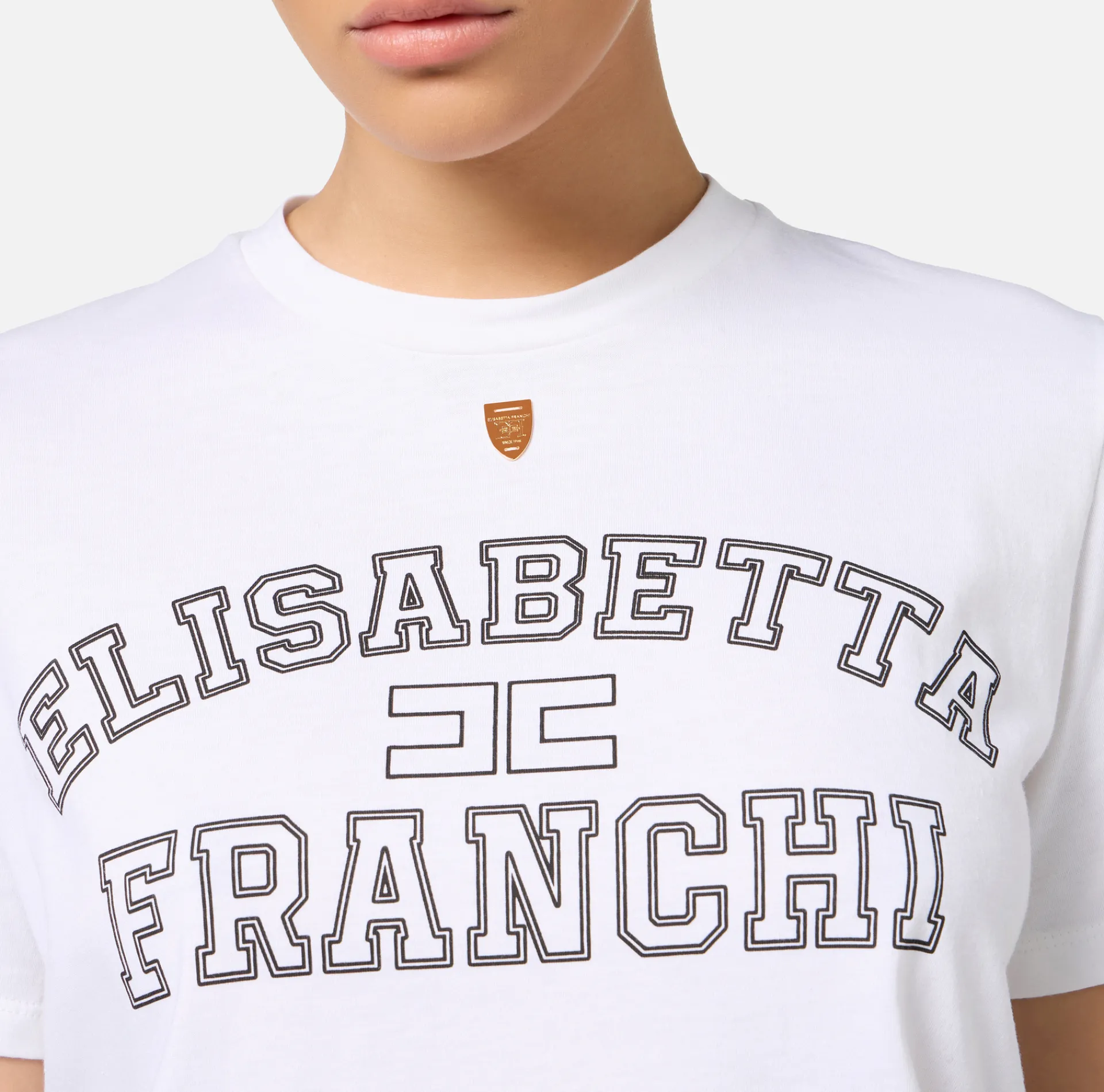 Elisabetta Franchi Top And T-Shirts|Jersey T-shirt with college logo Chalk