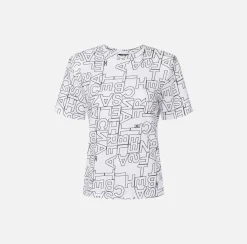 Elisabetta Franchi Top And T-Shirts|Jersey T-shirt with large lettering Chalk/Black