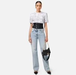 Elisabetta Franchi Top And T-Shirts|Jersey T-shirt with large lettering Chalk/Black