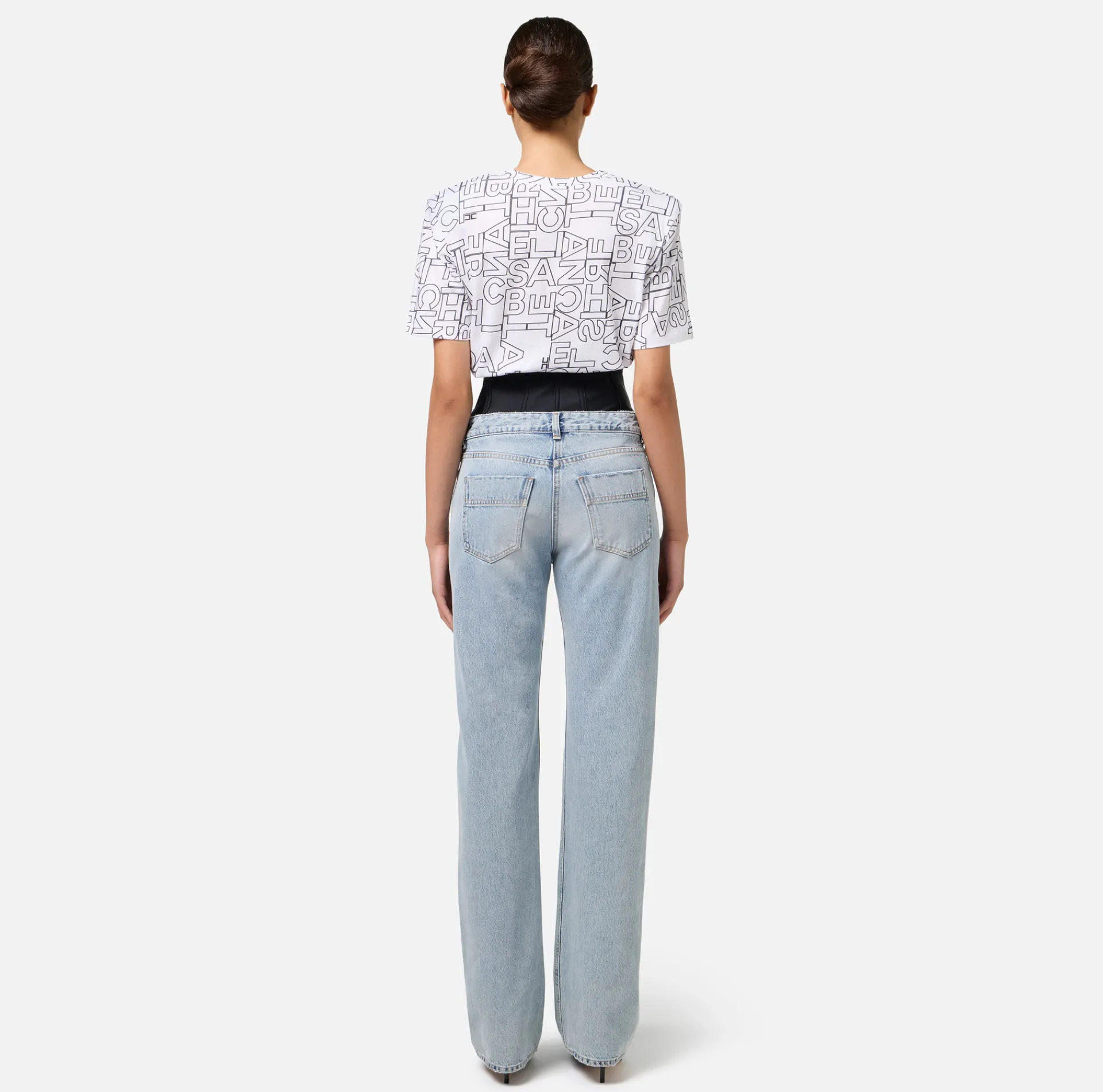 Elisabetta Franchi Top And T-Shirts|Jersey T-shirt with large lettering Chalk/Black