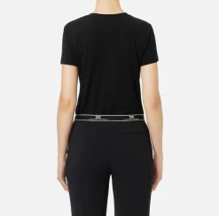 Elisabetta Franchi Top And T-Shirts|Jersey T-shirt with logo embroidery Black
