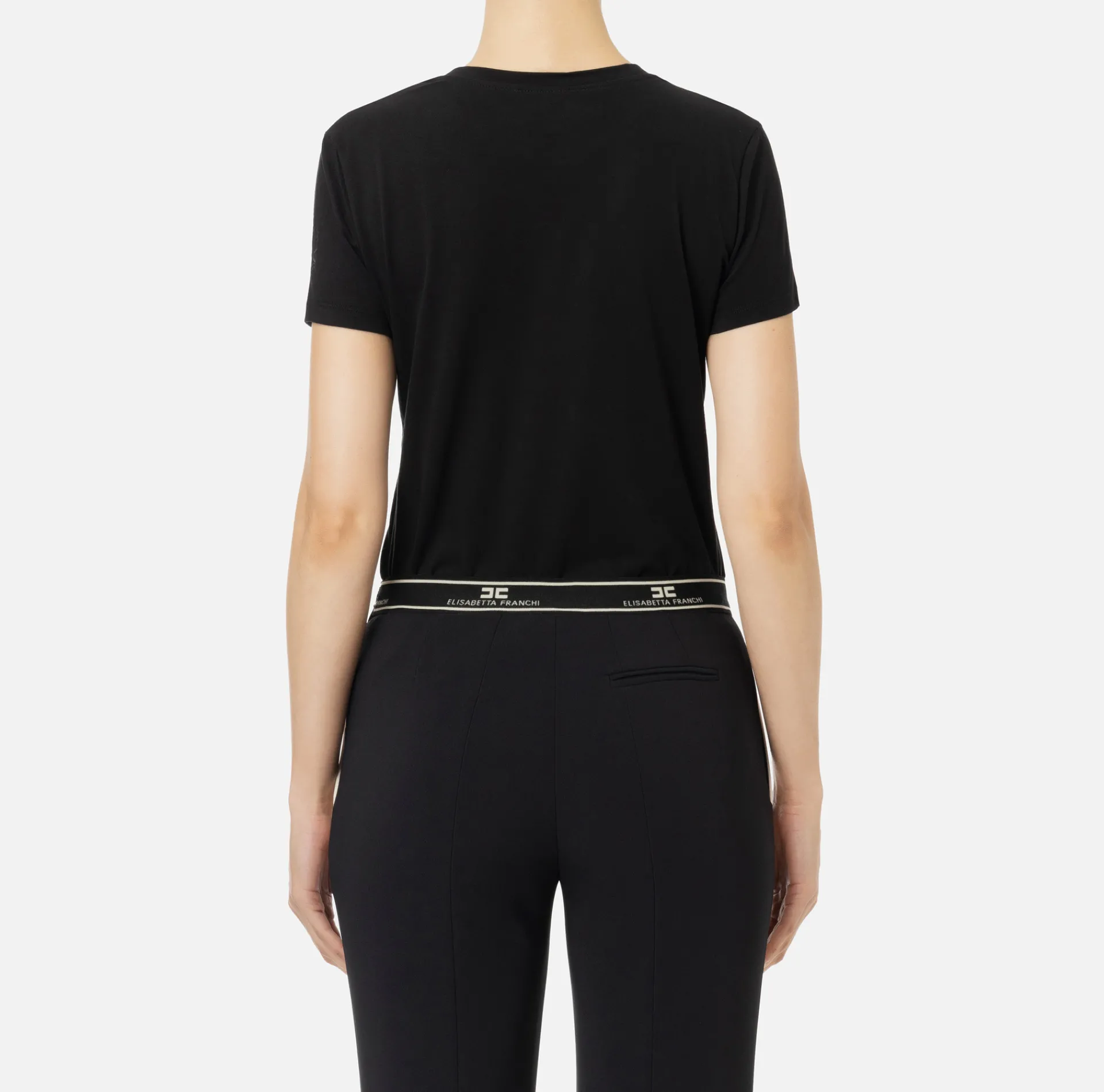Elisabetta Franchi Top And T-Shirts|Jersey T-shirt with logo embroidery Black