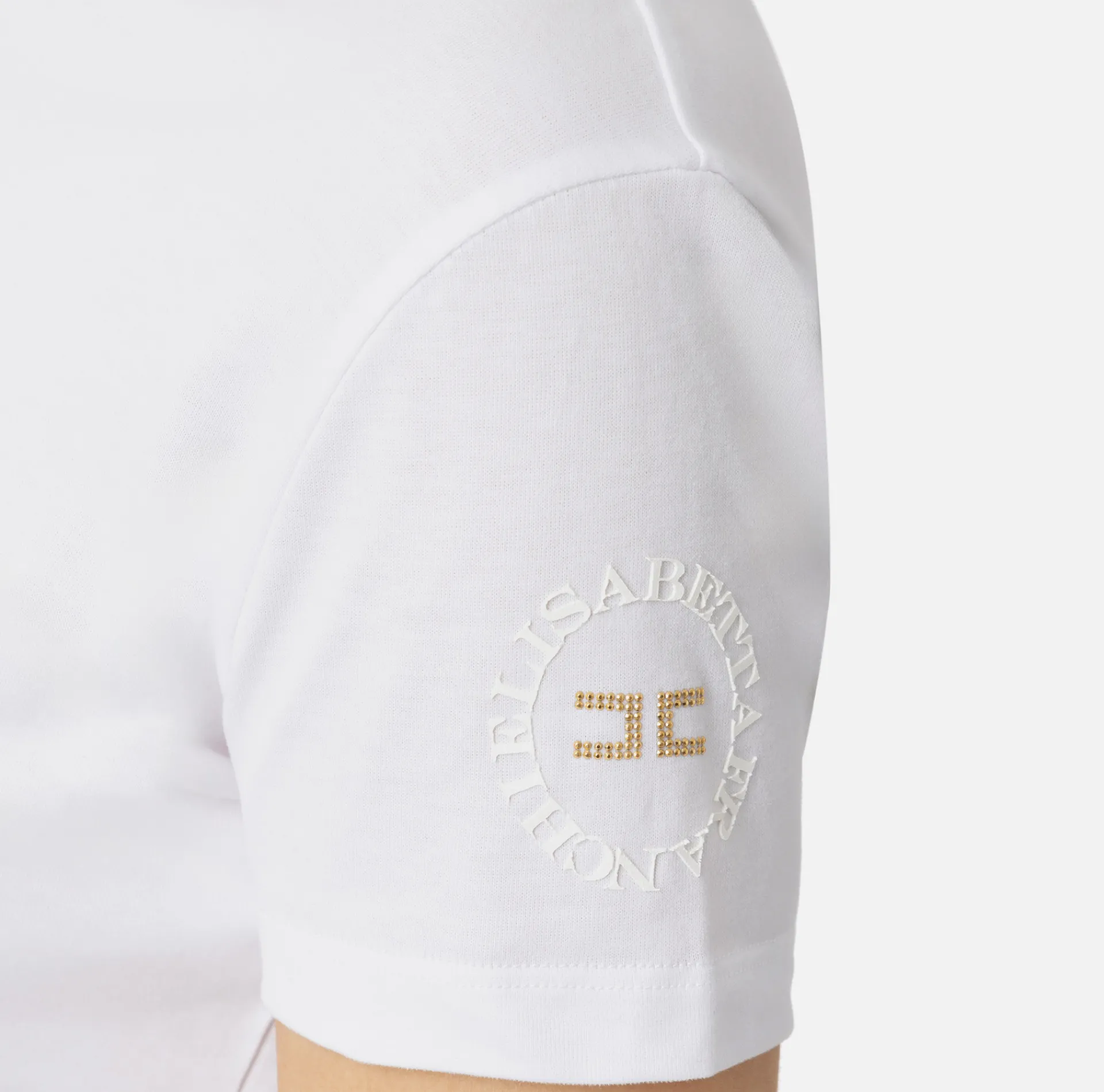 Elisabetta Franchi Top And T-Shirts|Jersey T-shirt with logo embroidery Chalk