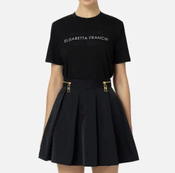 Elisabetta Franchi Top And T-Shirts|Jersey T-shirt with logo made with rhinestones Black