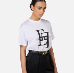 Elisabetta Franchi Top And T-Shirts|Jersey T-shirt with maxi logo Chalk/Black