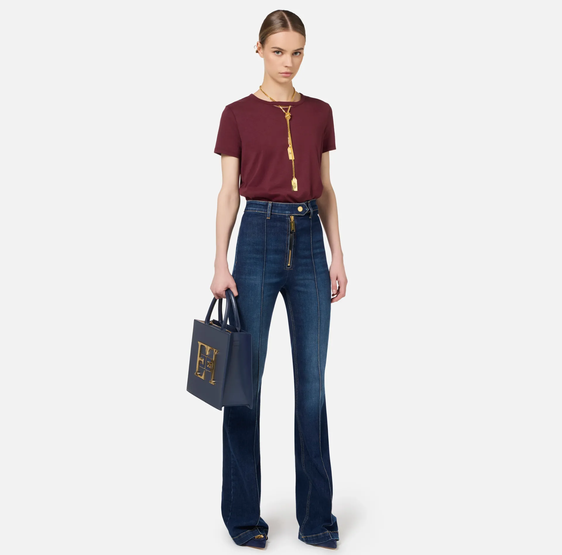 Elisabetta Franchi Top And T-Shirts|Jersey T-shirt with necklace RougeNoir