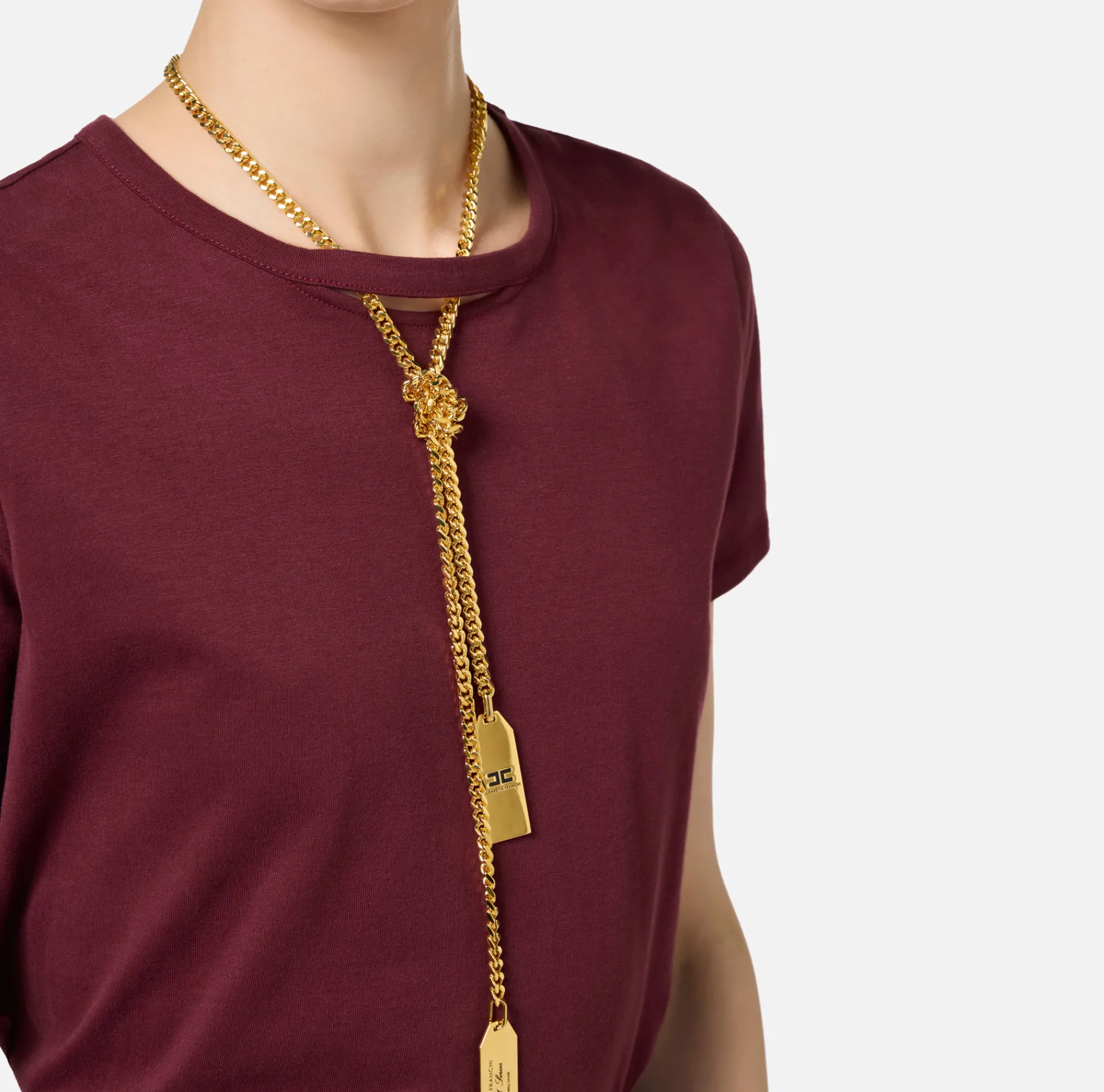 Elisabetta Franchi Top And T-Shirts|Jersey T-shirt with necklace RougeNoir