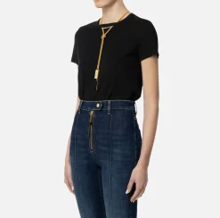 Elisabetta Franchi Top And T-Shirts|Jersey T-shirt with necklace Black