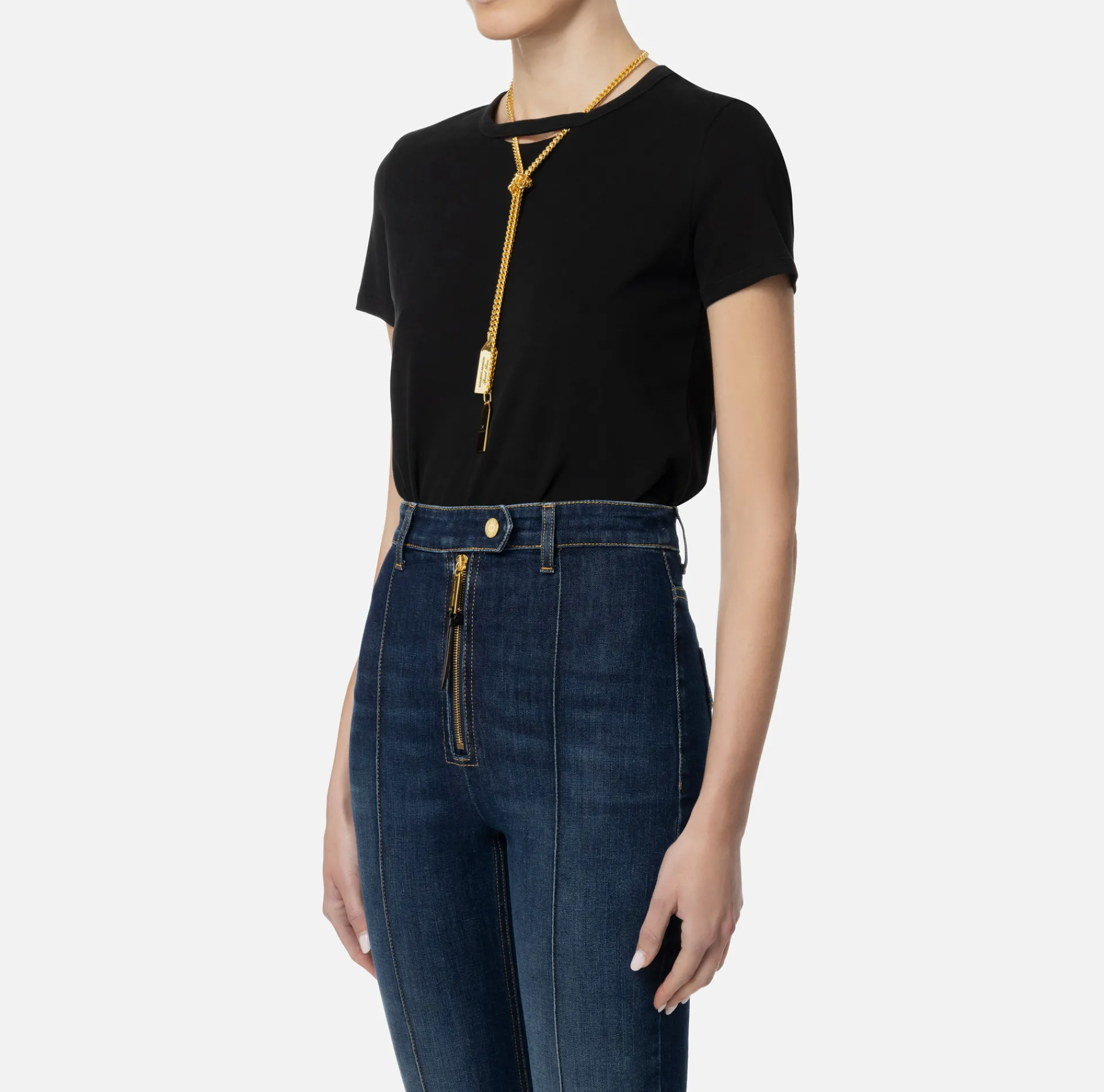 Elisabetta Franchi Top And T-Shirts|Jersey T-shirt with necklace Black