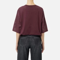 Elisabetta Franchi Top And T-Shirts|Jersey T-shirt with shiny lettering RougeNoir