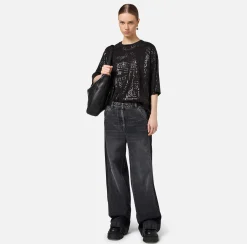 Elisabetta Franchi Top And T-Shirts|Jersey T-shirt with shiny lettering Black