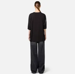 Elisabetta Franchi Top And T-Shirts|Jersey T-shirt with shiny lettering Black