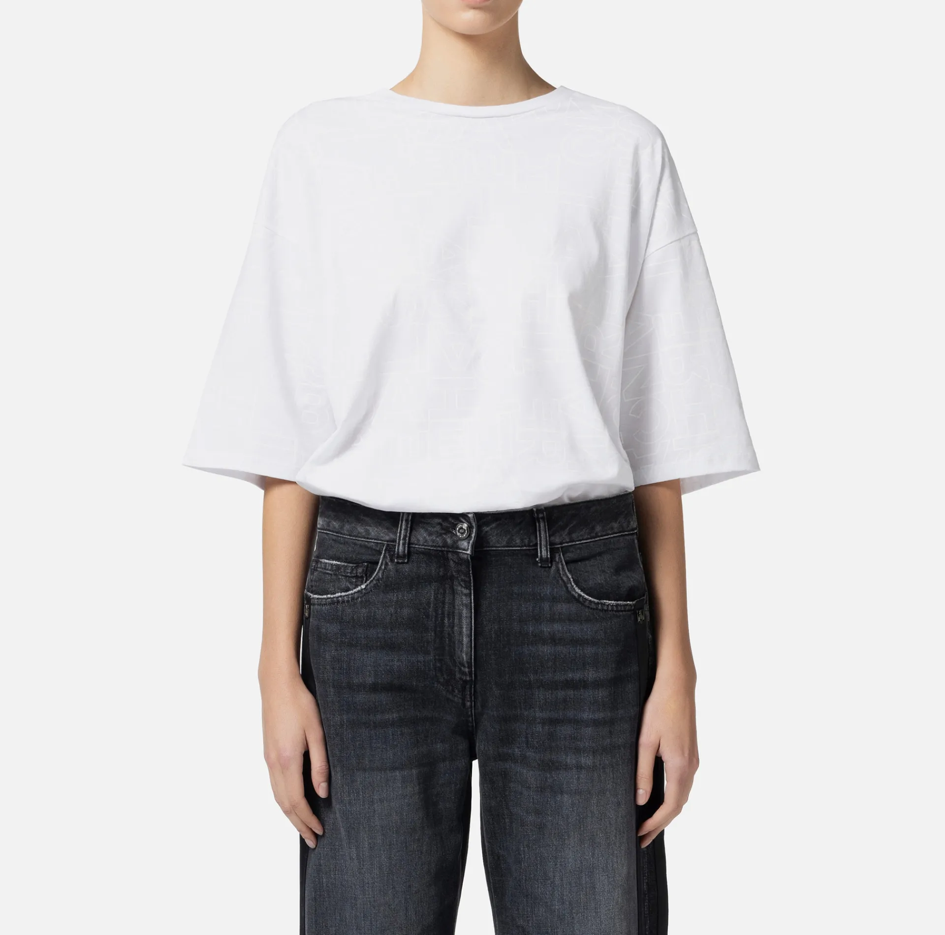 Elisabetta Franchi Top And T-Shirts|Jersey T-shirt with shiny lettering Chalk
