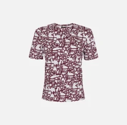 Elisabetta Franchi Top And T-Shirts|Jersey T-shirt with small lettering Chalk/RougeNoir