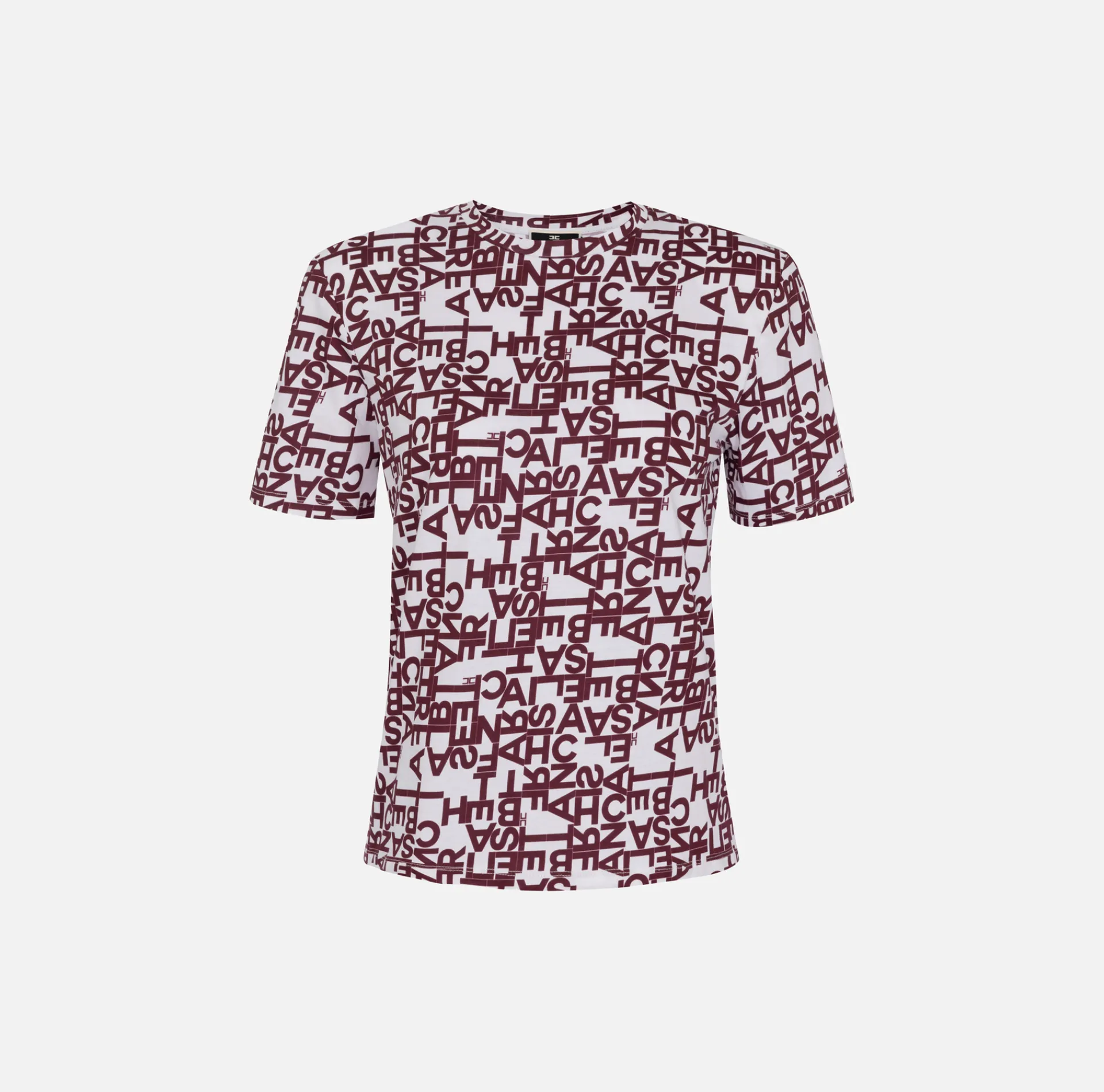 Elisabetta Franchi Top And T-Shirts|Jersey T-shirt with small lettering Chalk/RougeNoir