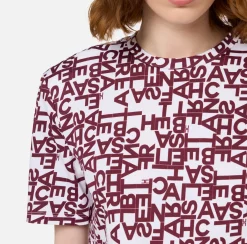 Elisabetta Franchi Top And T-Shirts|Jersey T-shirt with small lettering Chalk/RougeNoir