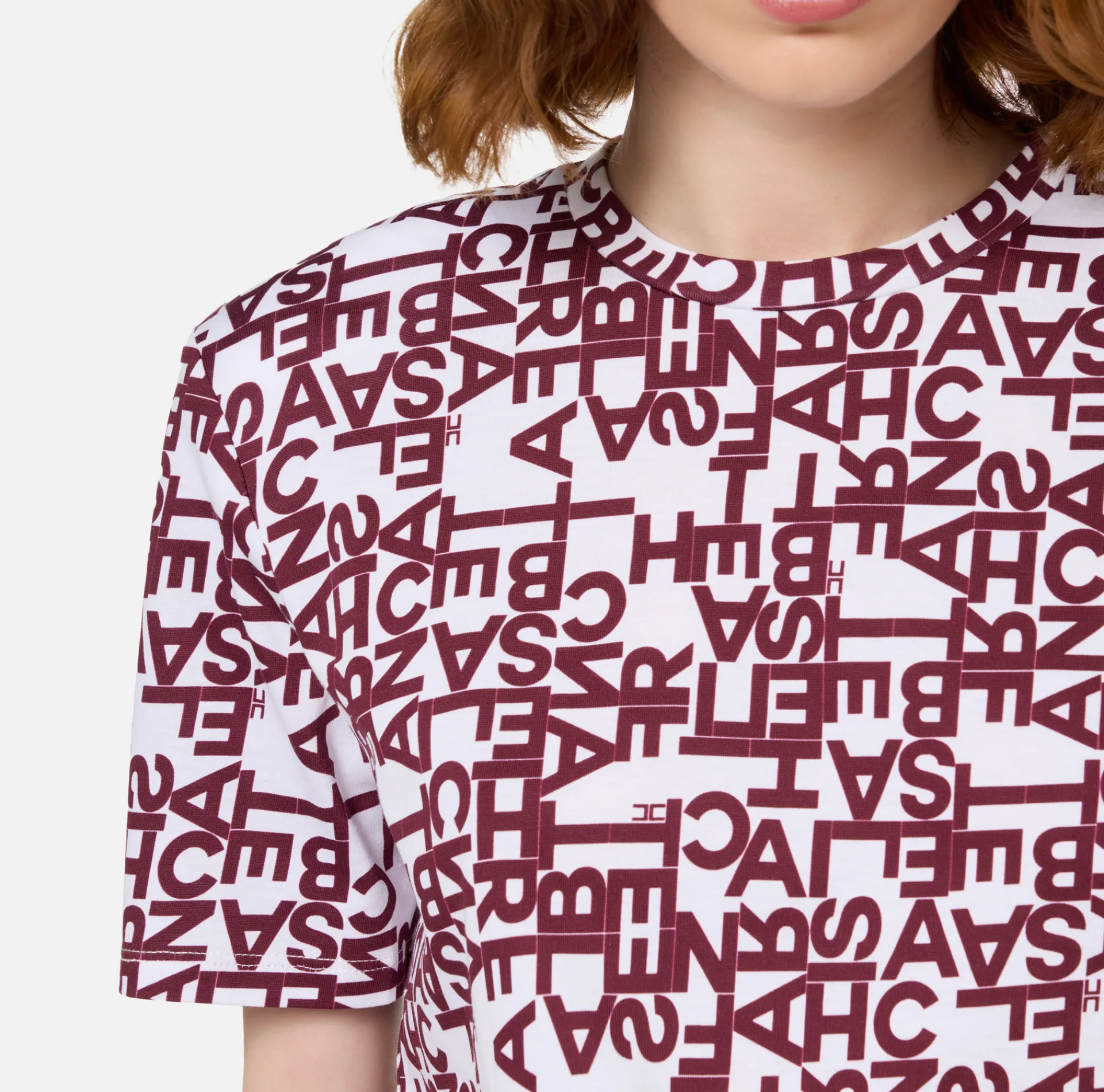 Elisabetta Franchi Top And T-Shirts|Jersey T-shirt with small lettering Chalk/RougeNoir