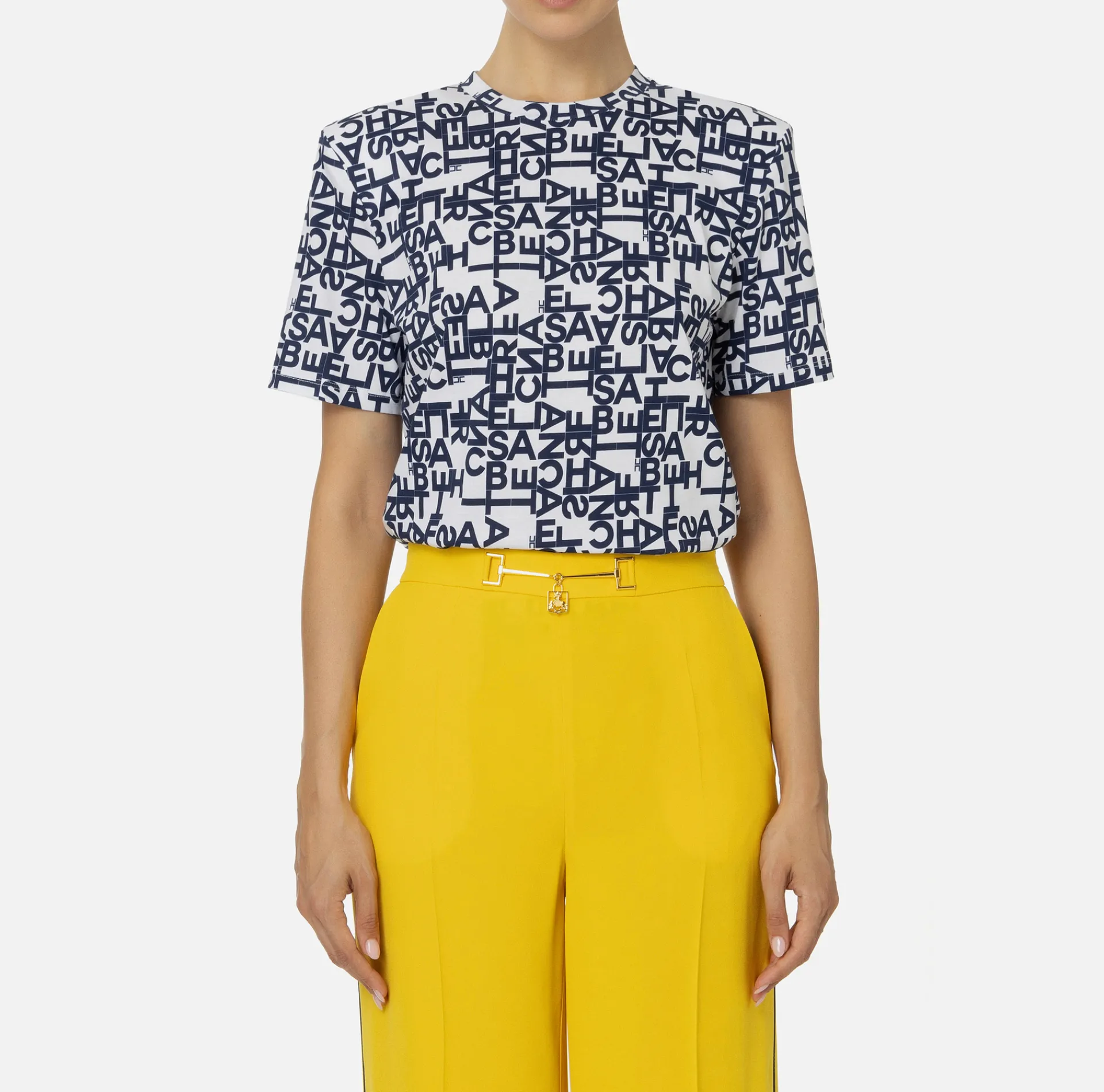 Elisabetta Franchi Top And T-Shirts|Jersey T-shirt with small lettering Chalk/Navy