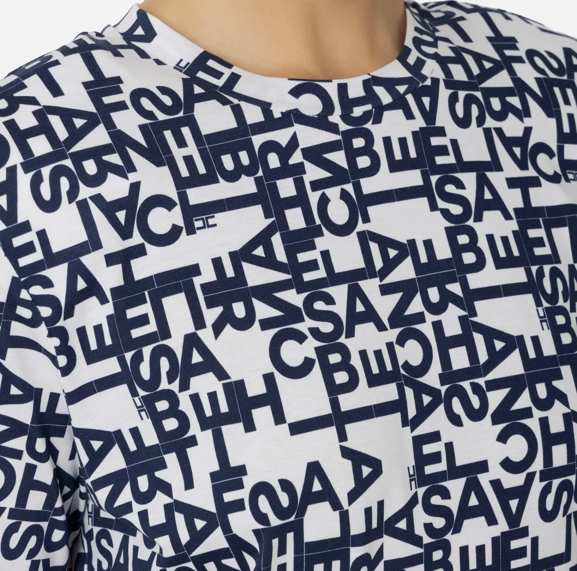 Elisabetta Franchi Top And T-Shirts|Jersey T-shirt with small lettering Chalk/Navy