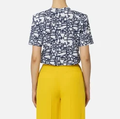 Elisabetta Franchi Top And T-Shirts|Jersey T-shirt with small lettering Chalk/Navy