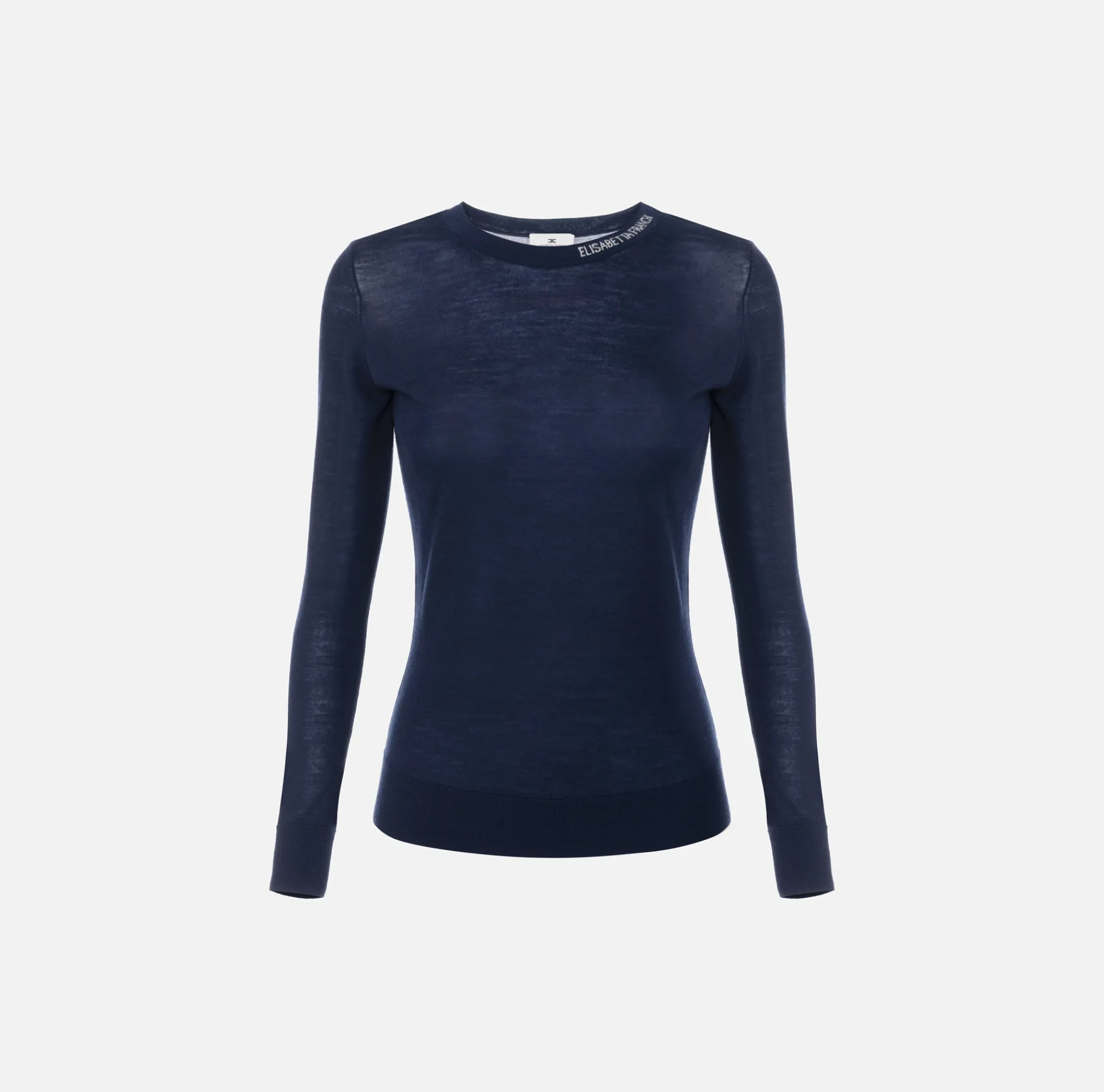 Elisabetta Franchi Knitwear And Sweatshirts|Jumper in merino wool fabric with contrasting jacquard logo Navy