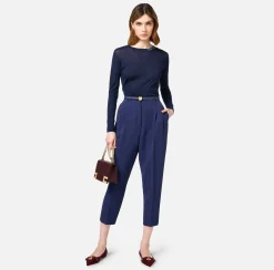 Elisabetta Franchi Knitwear And Sweatshirts|Jumper in merino wool fabric with contrasting jacquard logo Navy