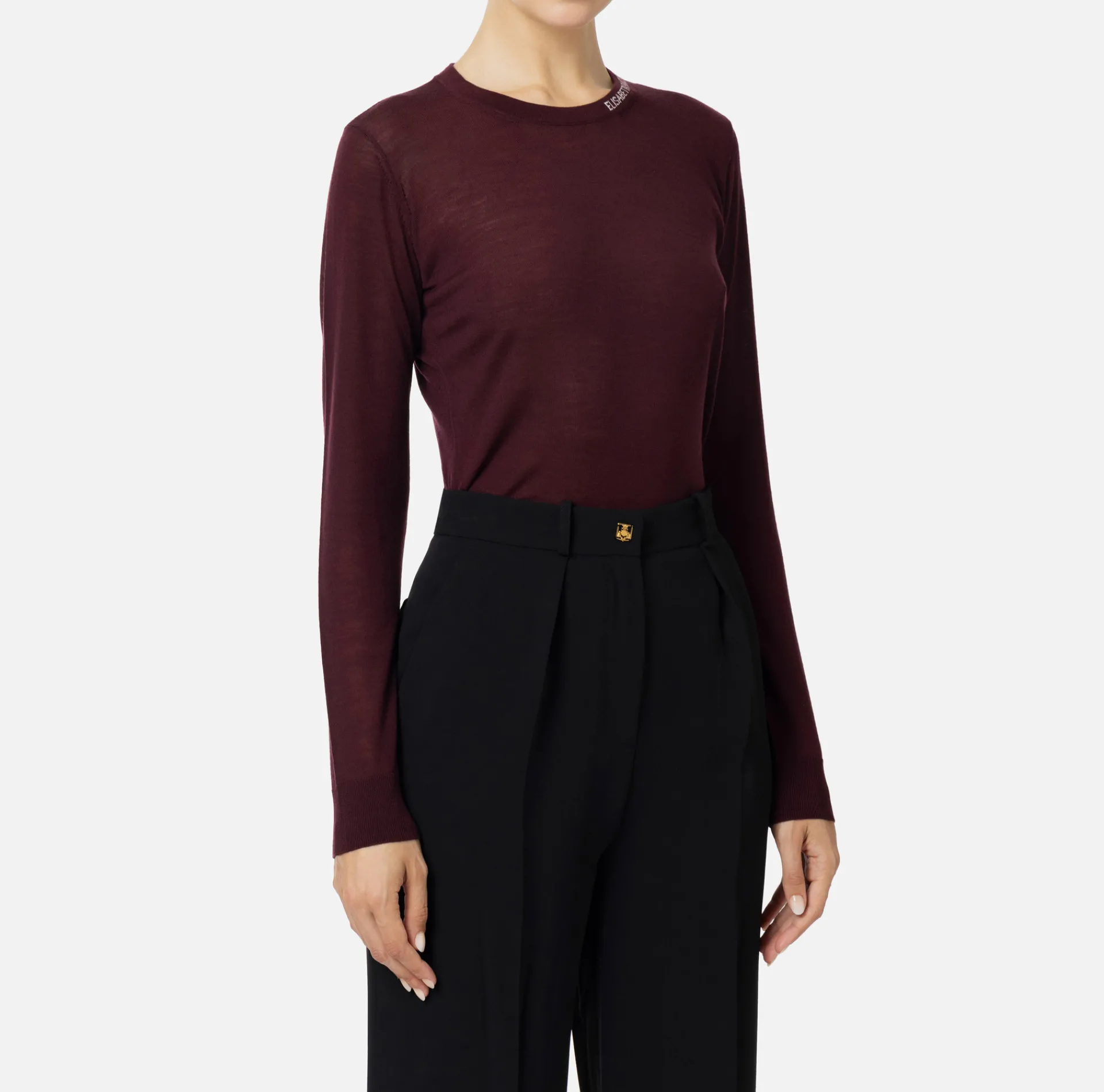 Elisabetta Franchi Knitwear And Sweatshirts|Jumper in merino wool fabric with contrasting jacquard logo RougeNoir