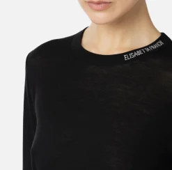 Elisabetta Franchi Knitwear And Sweatshirts|Jumper in merino wool fabric with contrasting jacquard logo Black