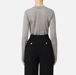 Elisabetta Franchi Knitwear And Sweatshirts|Jumper in merino wool fabric with contrasting jacquard logo HeatherGrey
