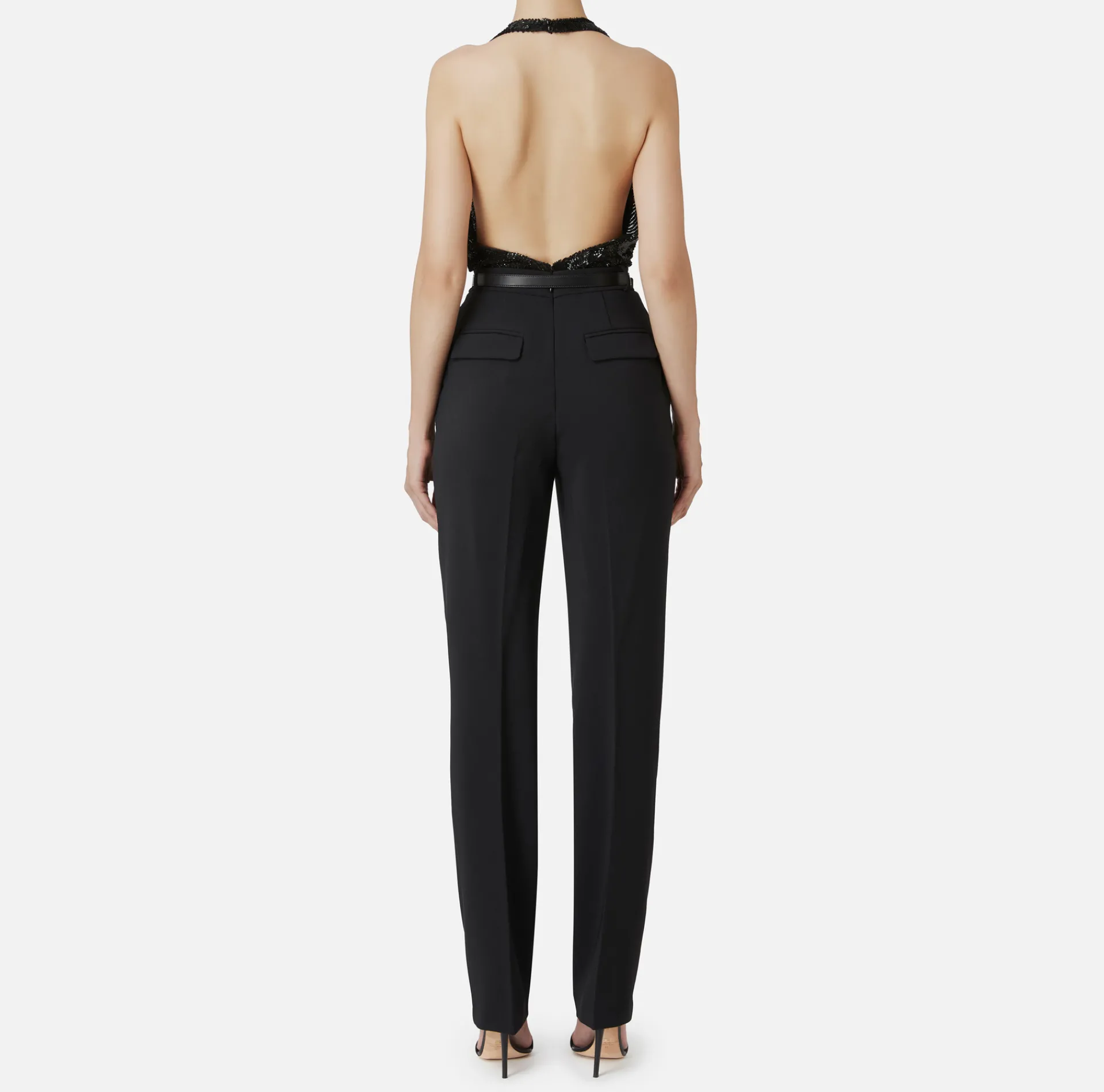 Elisabetta Franchi Jumpsuits|Jumpsuit in crêpe and tulle fabric embroidered with sequins Black