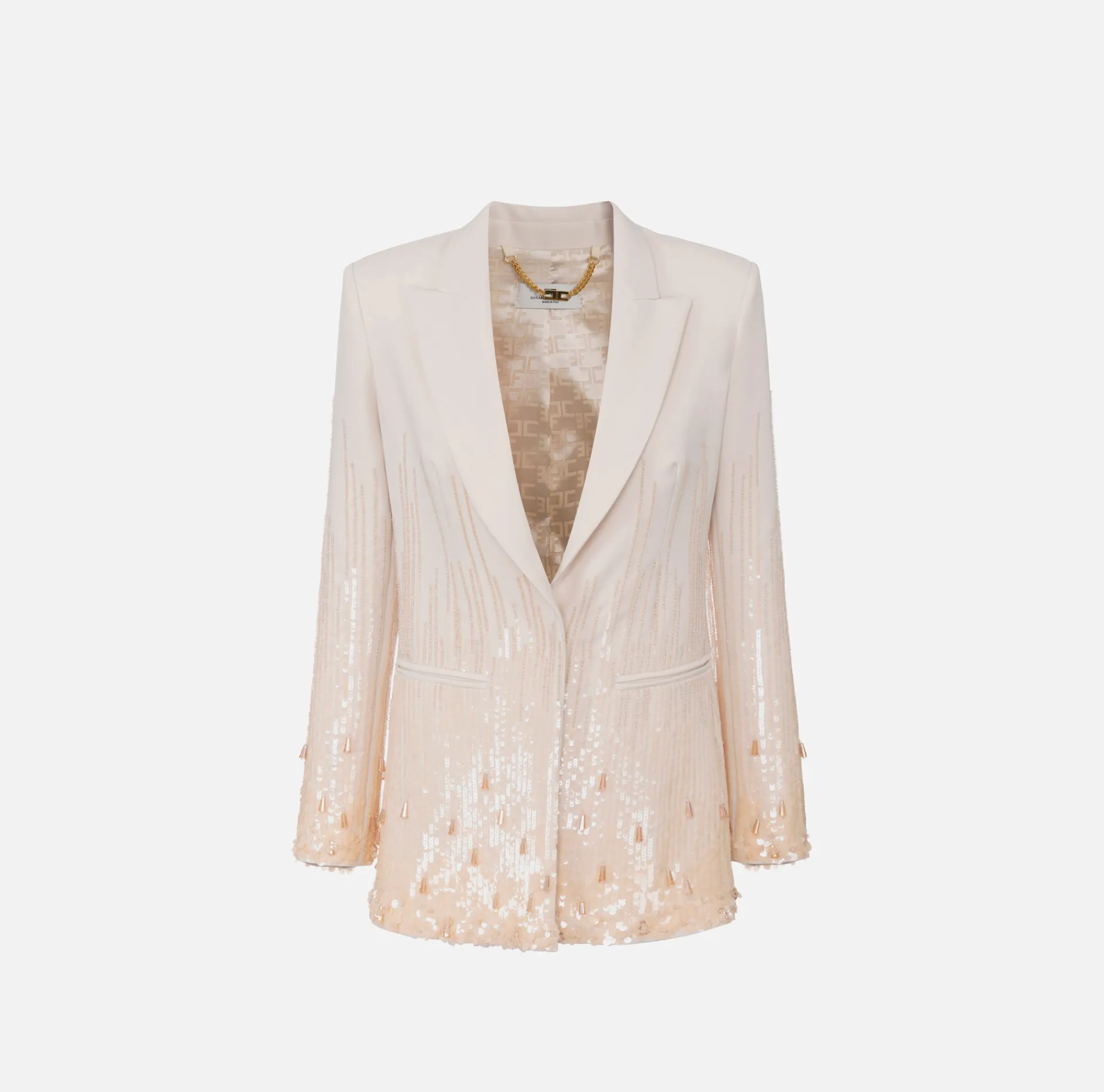 Elisabetta Franchi Jackets And Trench Coats|Jumpsuit in crêpe embroidered with sequins Latex
