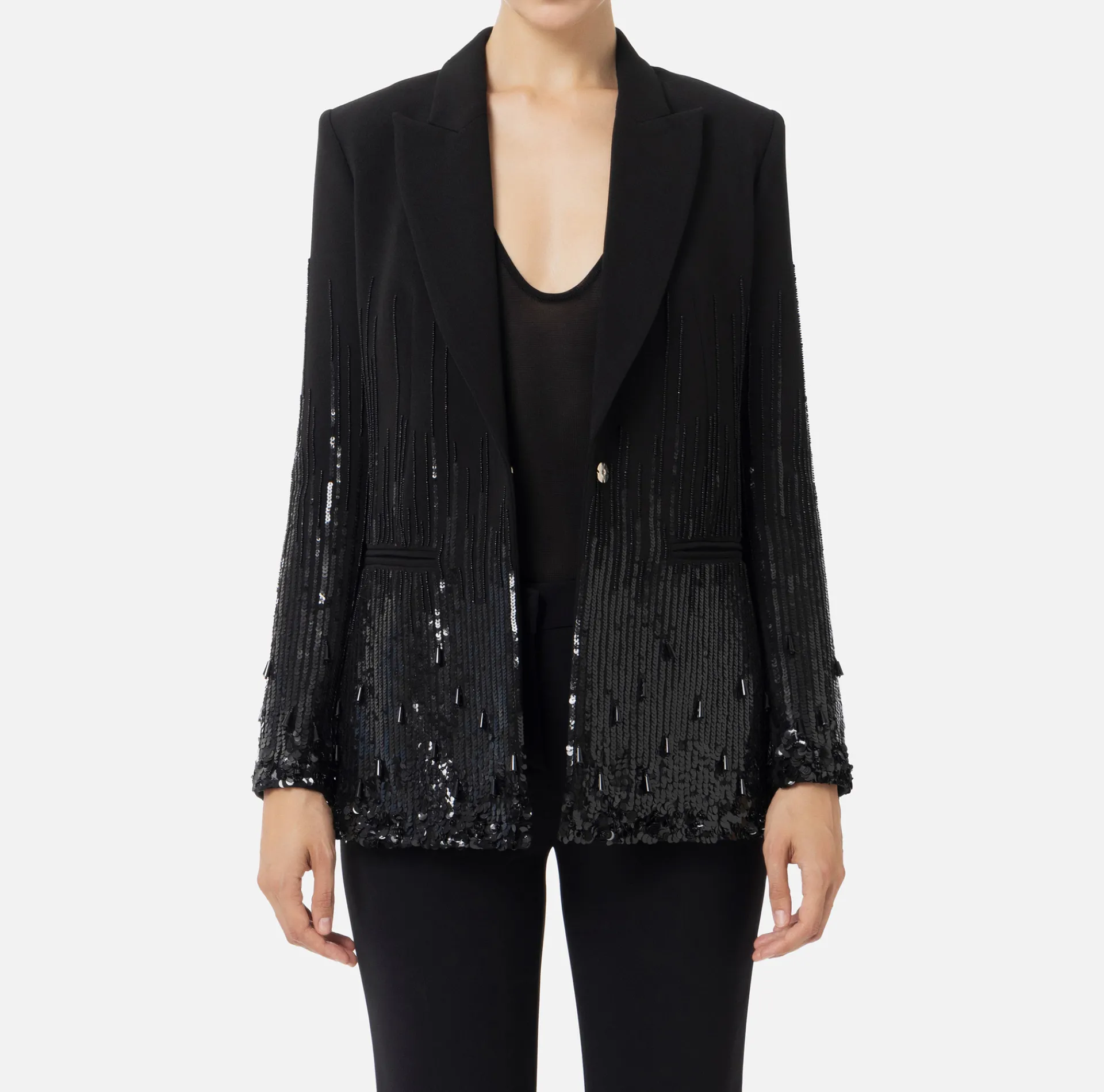 Elisabetta Franchi Jackets And Trench Coats|Jumpsuit in crêpe embroidered with sequins Black