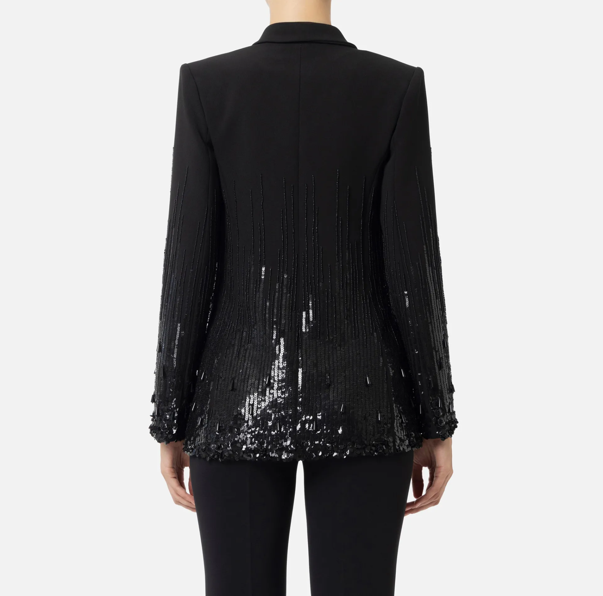 Elisabetta Franchi Jackets And Trench Coats|Jumpsuit in crêpe embroidered with sequins Black