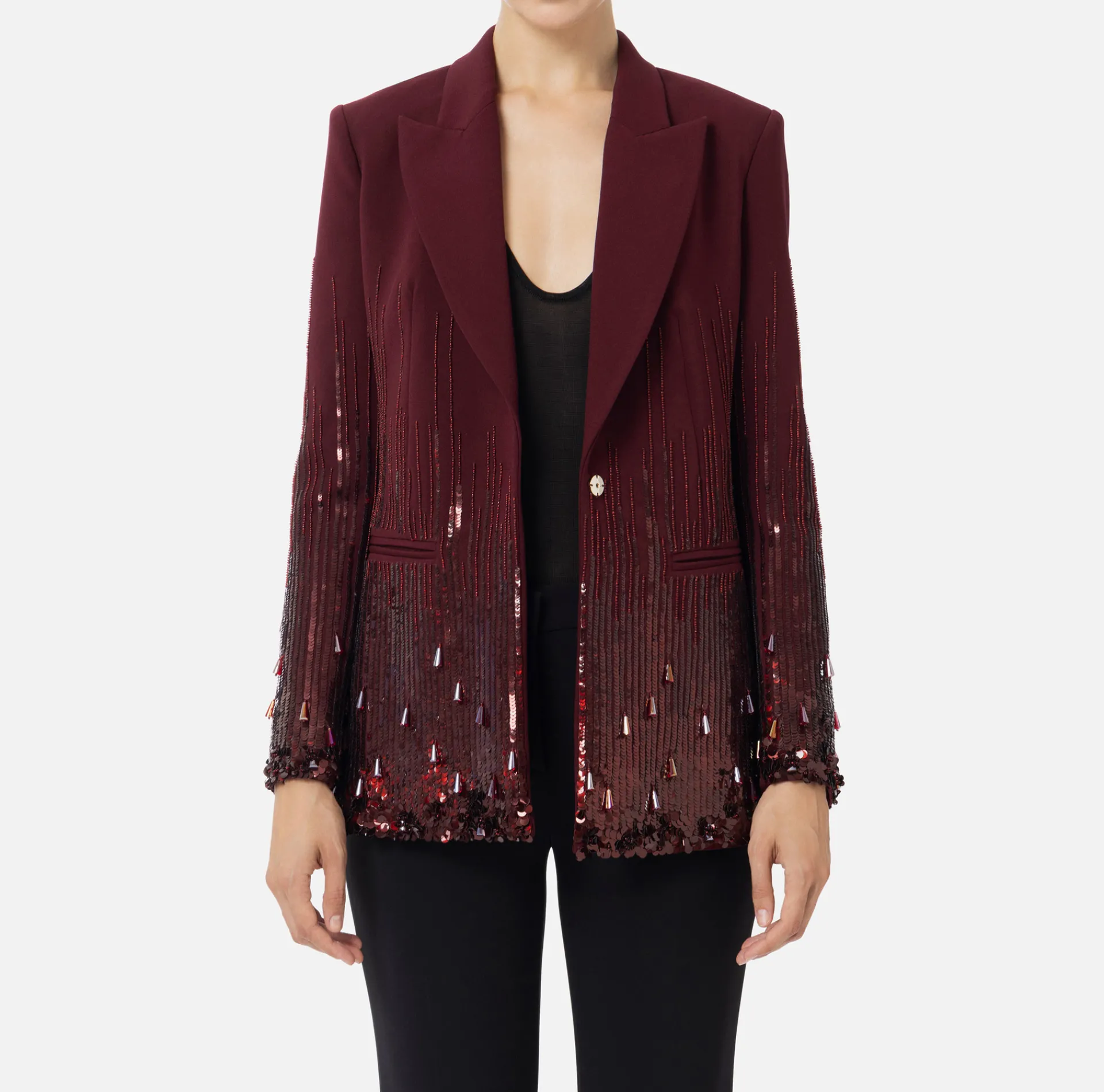 Elisabetta Franchi Jackets And Trench Coats|Jumpsuit in crêpe embroidered with sequins RougeNoir