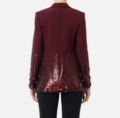 Elisabetta Franchi Jackets And Trench Coats|Jumpsuit in crêpe embroidered with sequins RougeNoir
