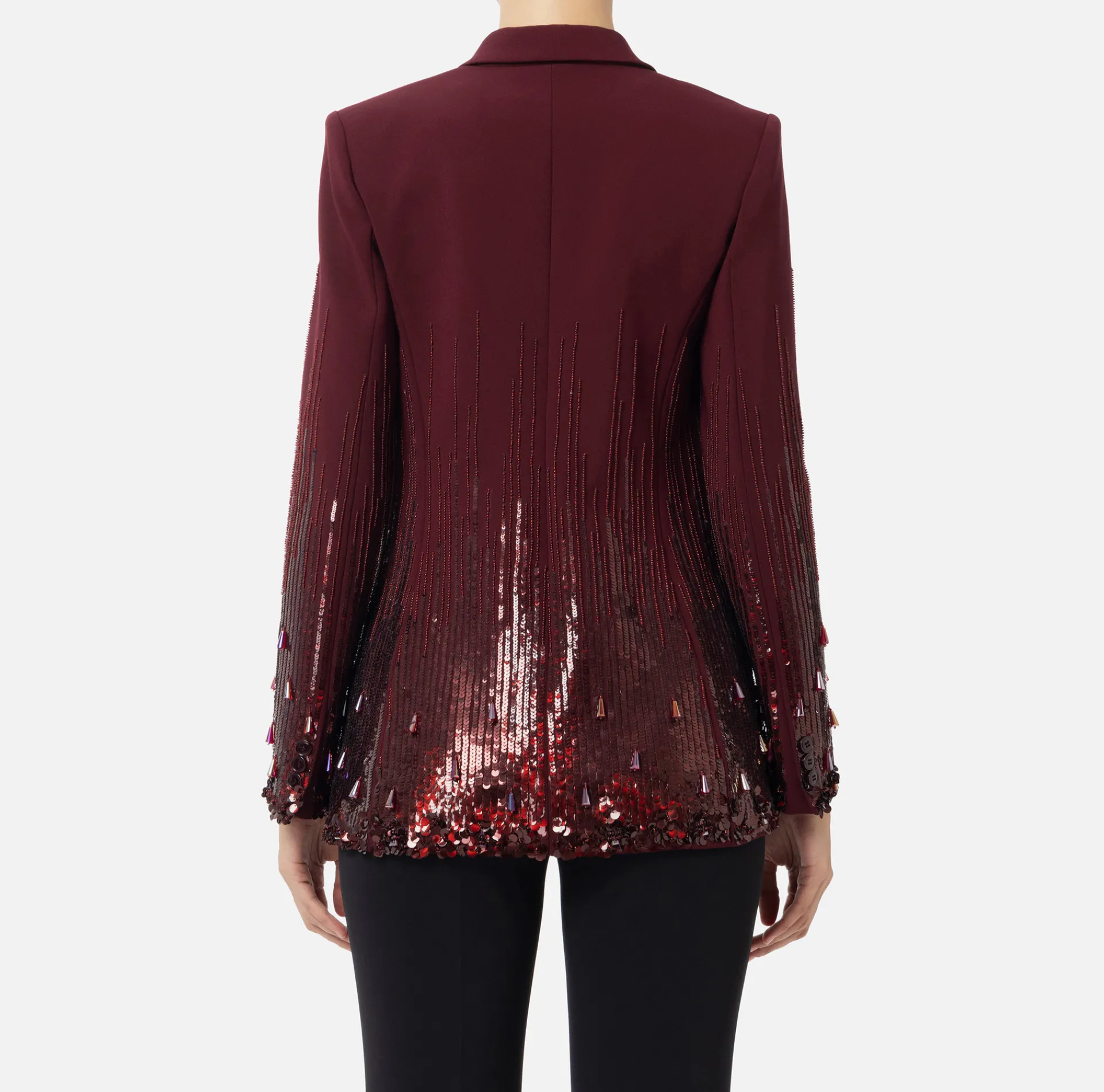 Elisabetta Franchi Jackets And Trench Coats|Jumpsuit in crêpe embroidered with sequins RougeNoir