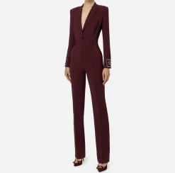 Elisabetta Franchi Jumpsuits|Jumpsuit in crêpe fabric with bands and logo embroidery Gold