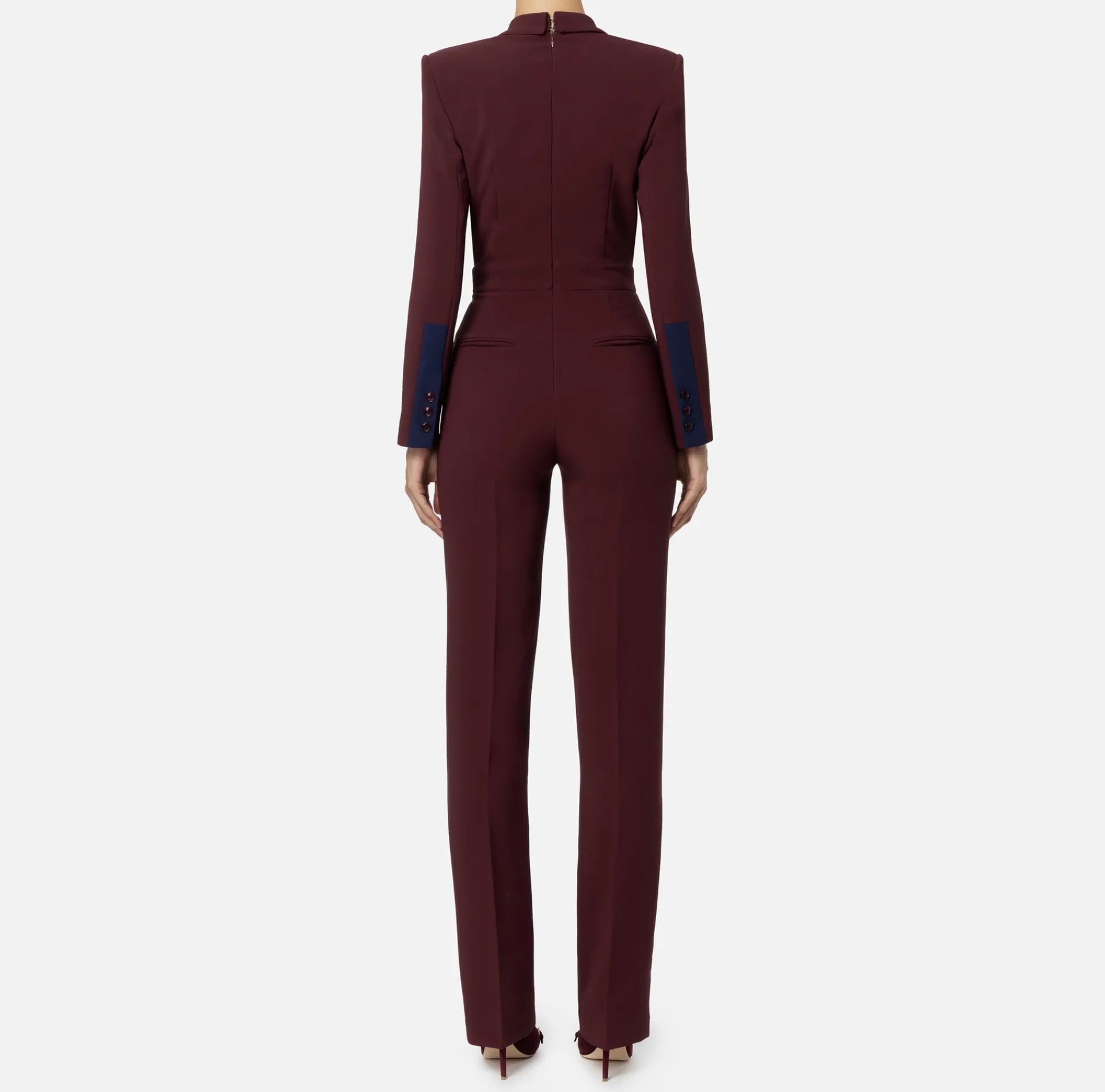 Elisabetta Franchi Jumpsuits|Jumpsuit in crêpe fabric with bands and logo embroidery Gold