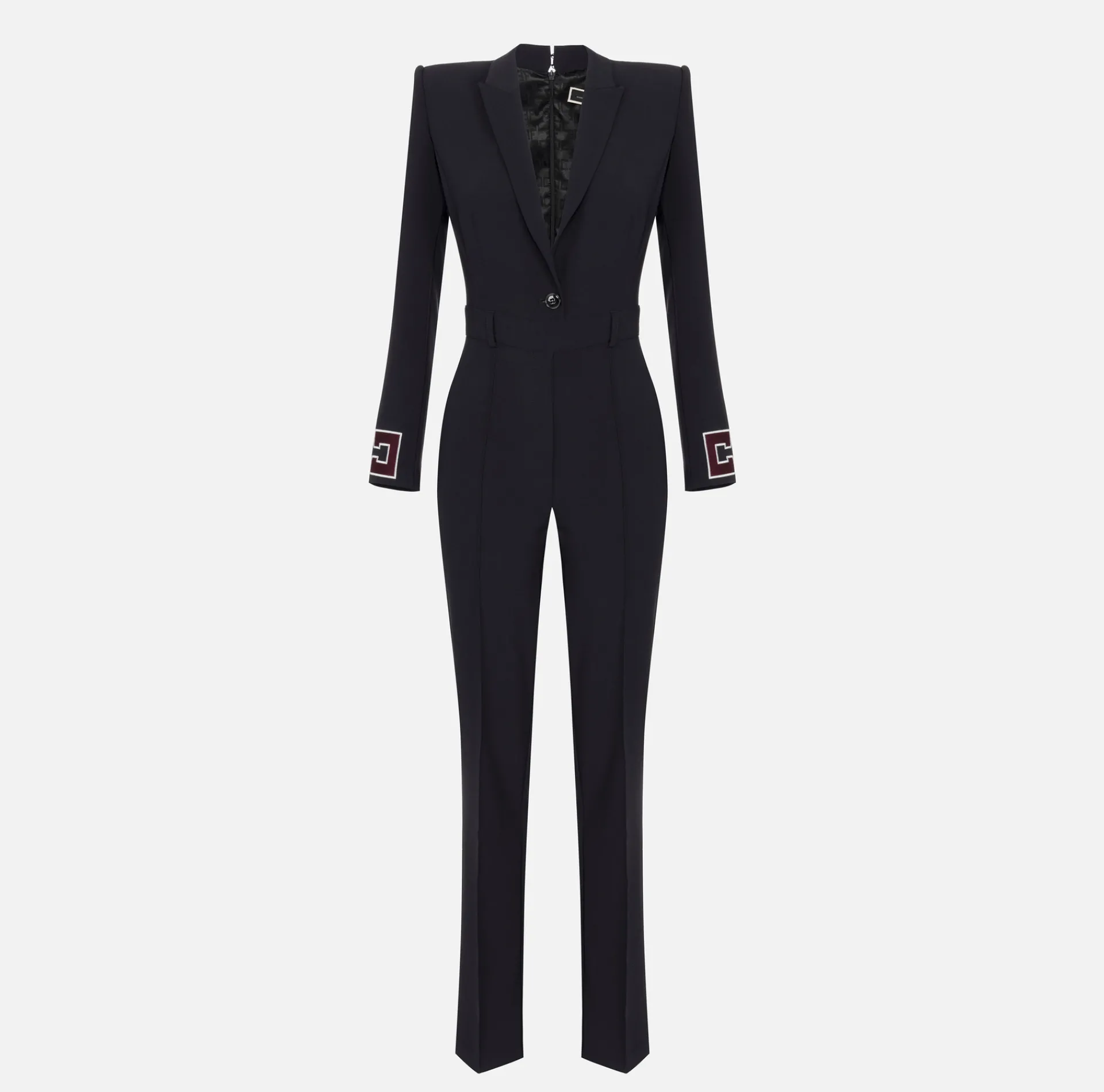 Elisabetta Franchi Jumpsuits|Jumpsuit in crêpe fabric with bands and logo embroidery Black/Butter