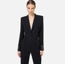 Elisabetta Franchi Jumpsuits|Jumpsuit in crêpe fabric with bands and logo embroidery Black/Butter