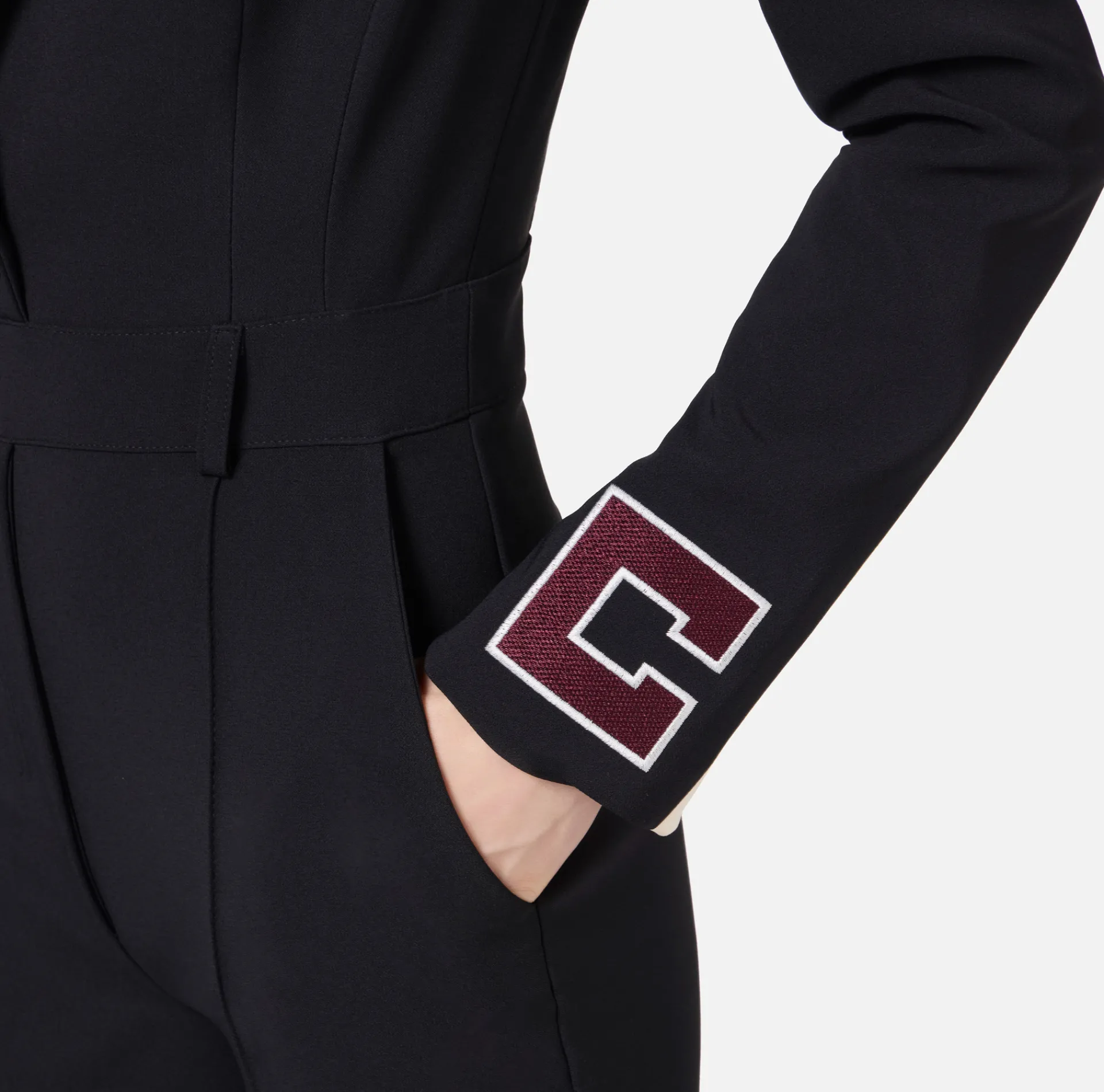 Elisabetta Franchi Jumpsuits|Jumpsuit in crêpe fabric with bands and logo embroidery Black/Butter