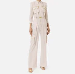Elisabetta Franchi Jumpsuits|Jumpsuit in crêpe fabric with pockets and belt Latex