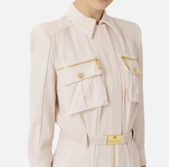 Elisabetta Franchi Jumpsuits|Jumpsuit in crêpe fabric with pockets and belt Latex