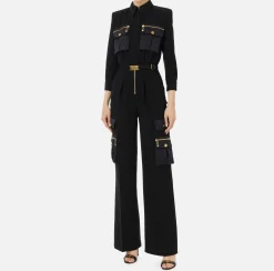 Elisabetta Franchi Jumpsuits|Jumpsuit in crêpe fabric with pockets and belt Black