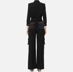 Elisabetta Franchi Jumpsuits|Jumpsuit in crêpe fabric with pockets and belt Black