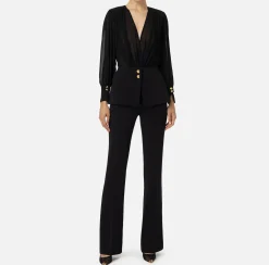Elisabetta Franchi Jumpsuits|Jumpsuit in crêpe fabric with georgette blouse and peplum Black