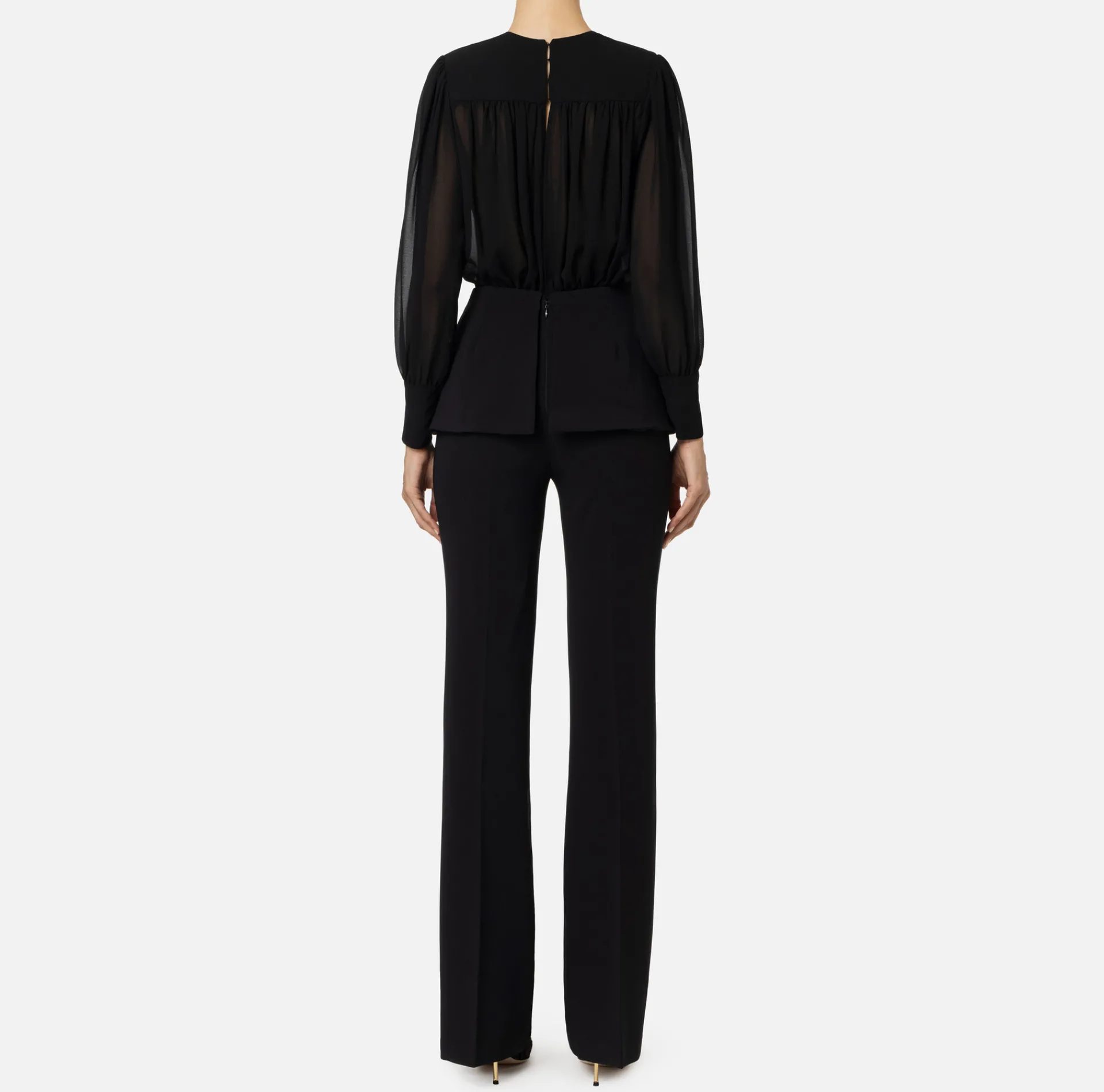 Elisabetta Franchi Jumpsuits|Jumpsuit in crêpe fabric with georgette blouse and peplum Black